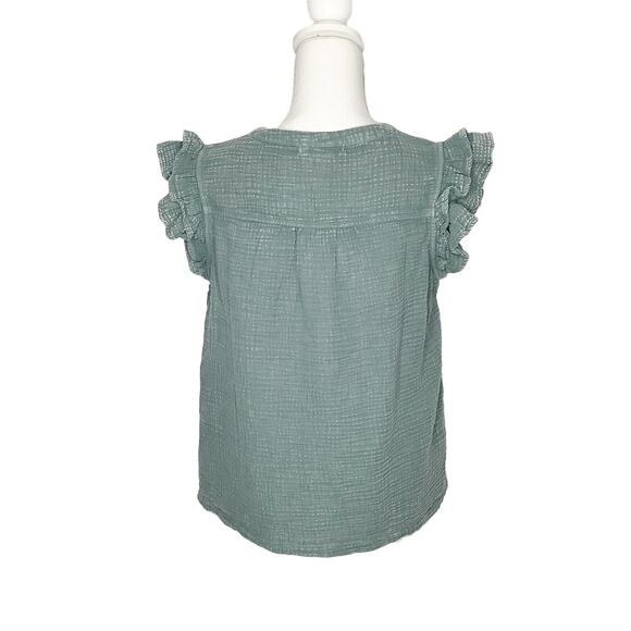 Design Nation Green Gauze Button Front Ruffle Shoulder Medium NWT - Picture 4 of 5